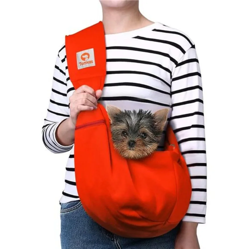 Dog Carrier Sling with Adjustable Buckle Strap & Zip Pocket & Snap Closure